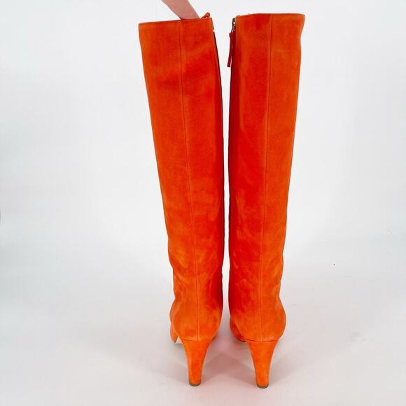 Manolo Blahnik Lina Orange Suede Knee High Pointed Toe Heeled Boot size IT 39.5 - Picture 8 of 15